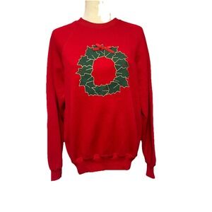 Lee Mid‎ Weight Vintage Red Christmas Wreath Sweatshirt Made In USA Womens Large